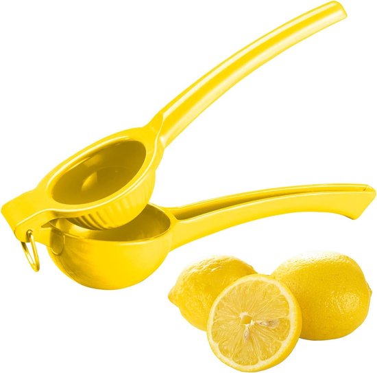 Citroenpers: handmatige citrus- en sappers van metaal voor citroenen, Ø 7 cm, geel (handcitroenpers, citruspers, cocktail) van Merkloos