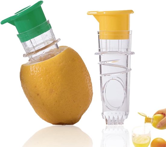 Citroenpers - Handmatige citruspers met schroefdop en ingebouwd filter voor het persen van citroen-/limoensap, het maken van cocktails, draagbare handpers (2-delige set, geel + groen) van Merkloos