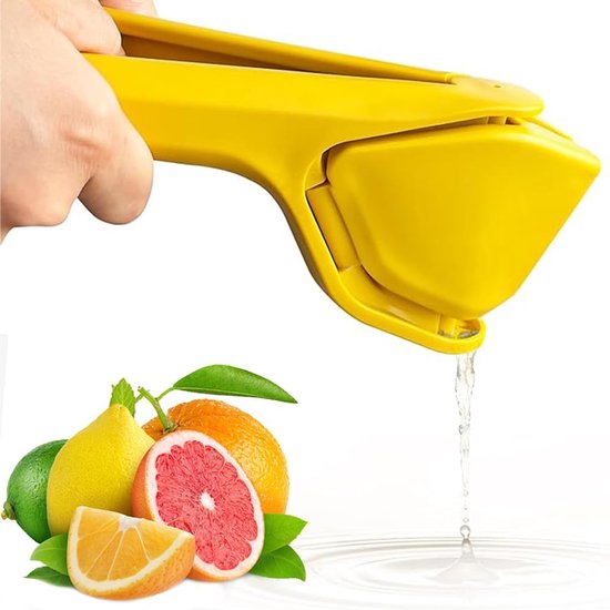 Citroenpers - Handmatige fruitpers - Herbruikbaar - Citruspers - Opvouwbaar plat ontwerp - Bespaart opslagruimte - Gemakkelijk te gebruiken - Geschikt voor citroenen, limoenen, mandarijnen, sinaasappels, fruit - Geel van Merkloos
