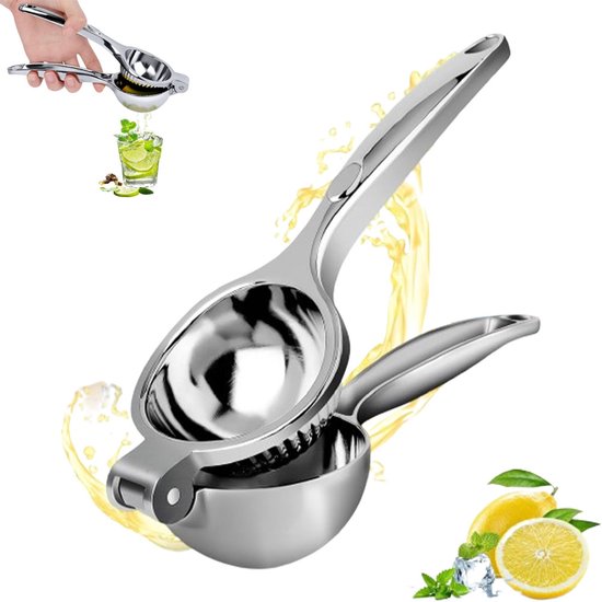 Citroenpers - Limoenpers - Handmatige Citroenpers - Handcitruspers - Lemon Squeezer - Citrusknijper - Handpers - Fruitpers - Sinaasappelpers - Sinaasappel Juicer - Metaal - Voor Citroenen, Limoenen En Sinaasappels - Moeiteloos Sap Maken - Zilver van Merkloos