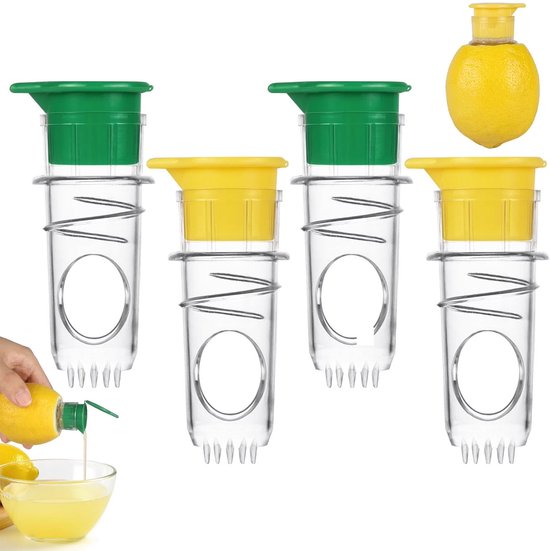 Citroenpers met schroefdop - 4 Stuks - Citrusper - Sinaasappelpers - Handmatige sapcentrifuge met ingebouwd filter - Plastic citroenpers - Citroenpers - Compacte sapcentrifuge met deksel - Voor sinaasappelen, citroenen, citrusvruchten