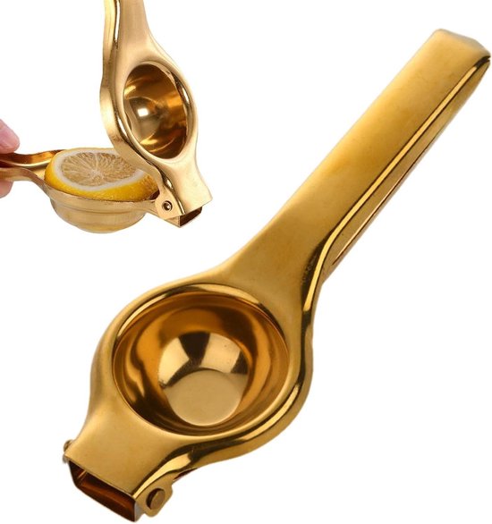 Citroenpers Roestvrijstaal - Handpers Keuken - Moeiteloos Sap Maken - Ergonomisch Ontwerp - 4.3x7.2x4.3 cm - Goud