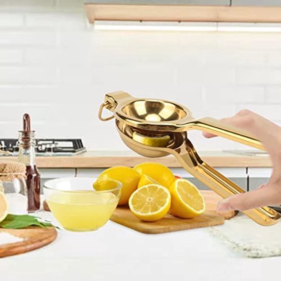 Citroenpers, Roestvrijstalen Handpers Citrusvruchtenpers voor Het Persen van Sinaasappels, Granaatappel, (Goud)