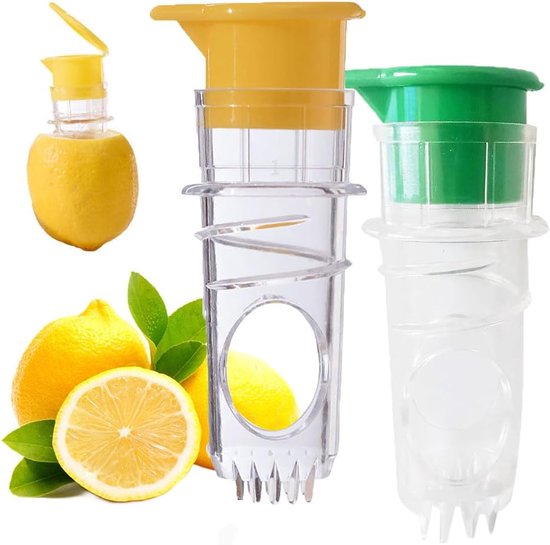 Citruspers - 2 stuks - Citroenpers - Handmatig - Handig en compact - Met een schenktuit - Citroenspuit - Limoenpers - Citroenpers met schroefdop - Huishoudelijke Sinaasappel Juicer - Kleine Mini Draagbare Sinaasappelpers van Merkloos