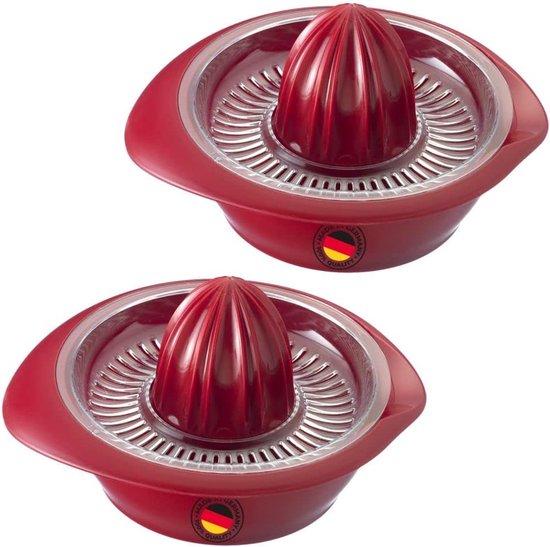 Citruspers 2x met Sapreservoir - 18,7 cm, 0,5 l, Kunststof, Rood