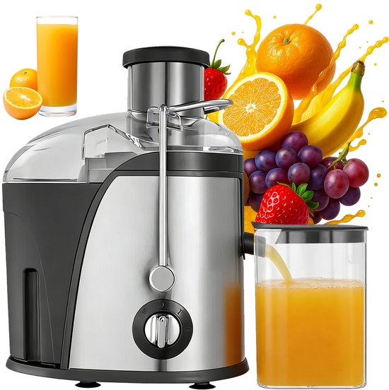 Citruspers - Centrifugale Sapcentrifuger 1500W - Zwart - 2 Snelheden - Met 350ml Sapkan & 1L Pulpbak - Brede vulopening | Hoge sapopbrengst | Gemakkelijk schoon te maken en op te bergen