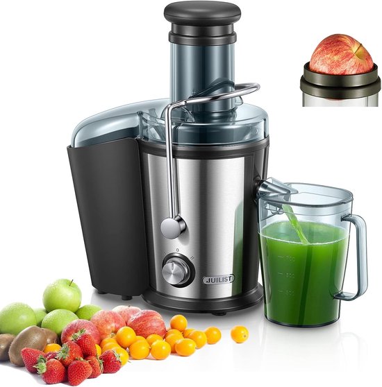 Citruspers elektrisch - RVS - 75 mm vulopening - 800W sapcentrifuge met 2 snelheden - Voor groenten en fruit