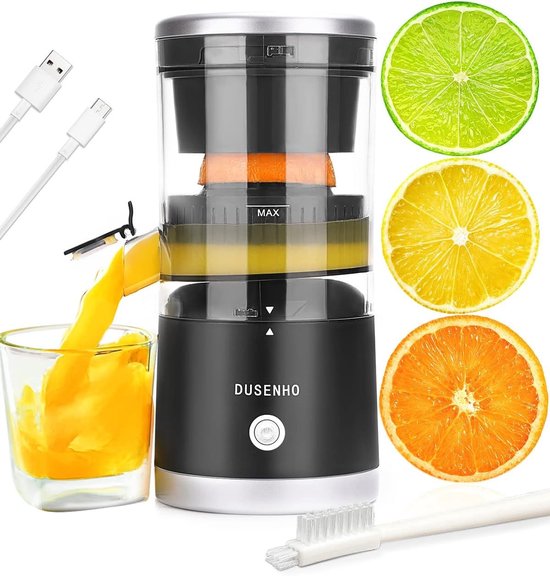 Citruspers elektrisch - Zwart en zilver - Oplaadbaar met USB-C - BPA-vrij ABS - Draagbare sapcentrifuge voor citrusvruchten