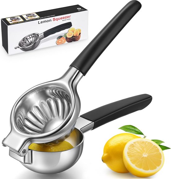 Citruspers Handmatig RVS – Citroenpers – Limoenpers – Fruitpers - Handmatige Citroenpers - Lemon squeezer - Citrusknijper - Zwart