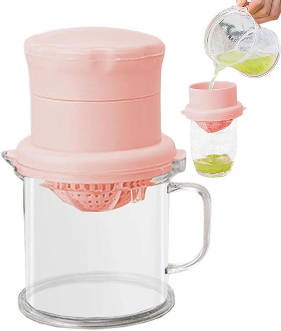 Citruspers Handmatig - Sapknijper Beker - Verse Sappen Maken - Met Ingebouwde Zeef - 155 cm - Roze