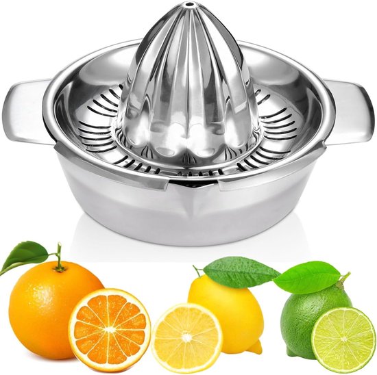 Citruspers van 304 roestvrij staal – pers voor citroen, sinaasappel en grapefruit, stevig ontwerp met filter, dubbele schenktuit, vaatwasmachinebestendig