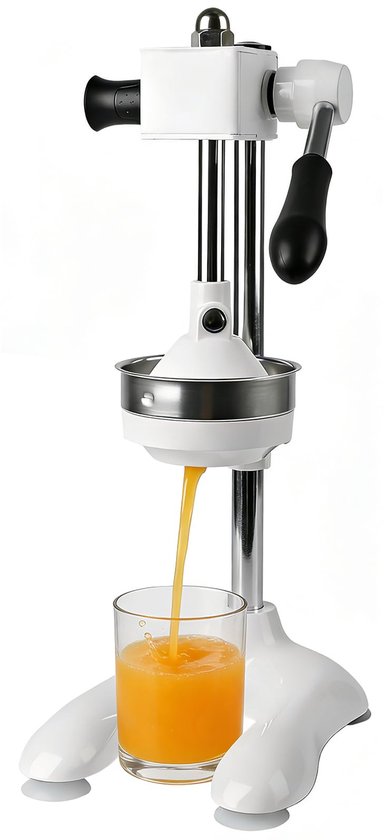 Citruspers van roestvrij staal met twee drukplaten, wit, voor sinaasappel, citrus en citroenen.