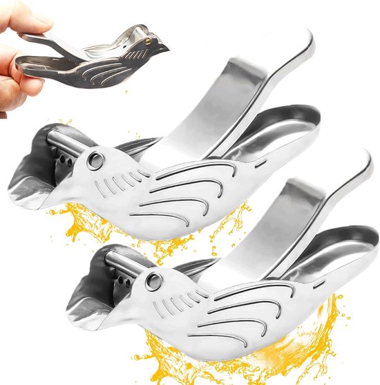 Citruspers Vogel - Handpers Keuken - Snel Sap Maken - Met Schenktuit - 12 x 6 x 3 cm - Zilver