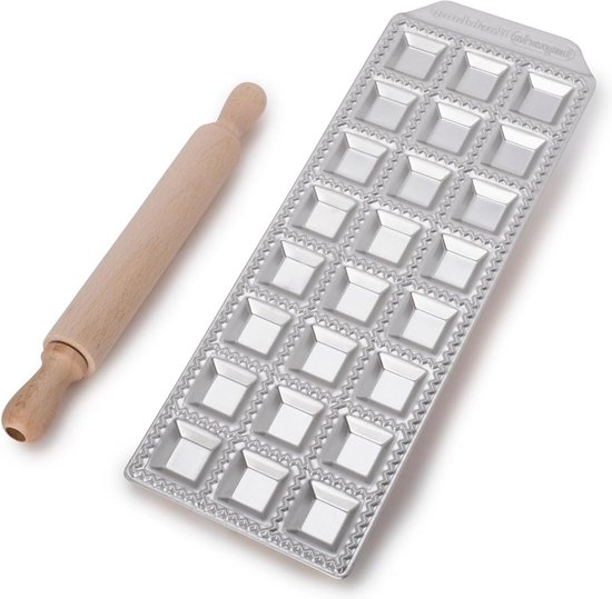 Classica Linie Raviolamp Ravioliformen Zubehör für Nudelmaschinen - 100% Made in Italy - Aluminium Nudelschneider für frische Pasta - Mit Nudelholz van Marcato