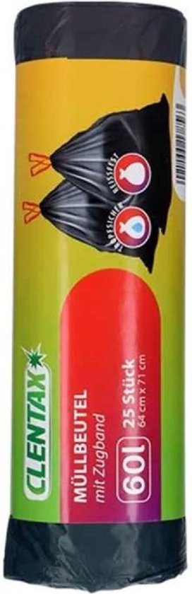 Clentax Vuilniszak met trekband 25x 60 L van Merkloos