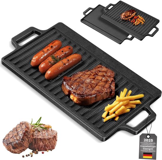 CLGP® Grillplaat Inductie - Bakplaat - Gietijzer - Zwart