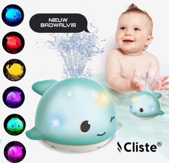 Cliste NIEUW BADWALVIS - Mini de Dolfijn met extra sproeiwaterkracht en twee sensoren - Badspeelgoed - Blauw - Lichtjes - Vis Spuit Water - Badspeeltjes - Voor in bad - Fish Spray Water - badwalvis - Speelgoed - Fish Bath Toy - Sensor Fontein van Cliste