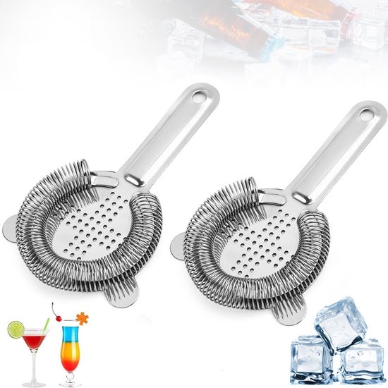 Cocktailset met 2-delige barzeef: RVS Hawthorne zeef en barzeef voor perfecte cocktails, duurzame kwaliteit en gebruiksgemak van Merkloos