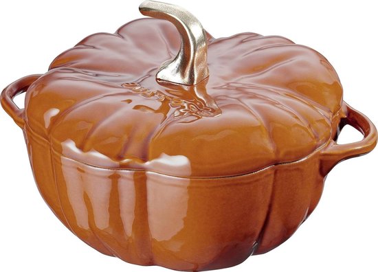 Cocotte Pompoen Braadpan - Gietijzeren Pan - Langzaam Koken - Zwarte Matte Binnen-emailleering - 24 cm - Kaneel