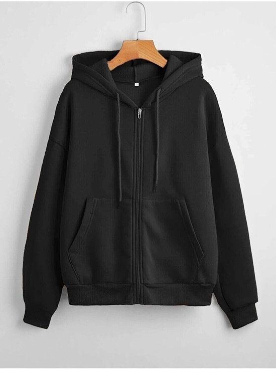 Comfortabele Unisex Hoodie met Capuchon en Rits – Zwart XS van Merkloos