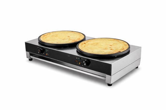 Commerciële Crêpemachine Dubbele Plaat - 3400W - 2x 40 cm Antiaanbak Bakplaat - Onafhankelijke Temperatuurregeling 50-300°C - RVS - Pannenkoekenmachine voor Horeca Snackbar van Merkloos
