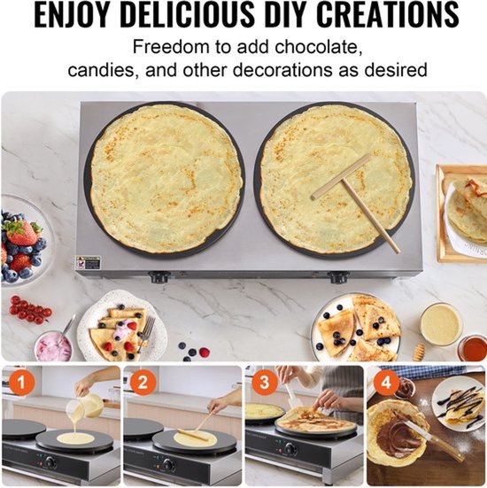 Commerciële Crêpemachine Dubbele Plaat - 3400w - 2x 40 cm Antiaanbak