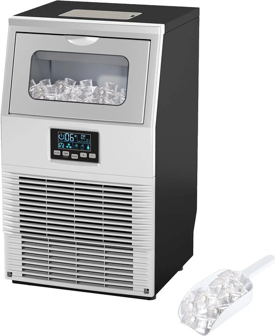Commerciële ijsblokjesmachine - 3.5L - IJsklontjes maker - IJsschep – 30kg/24 uur – LED-verlichting – Gemakkelijk af te lezen displays - Zilver van Merkloos