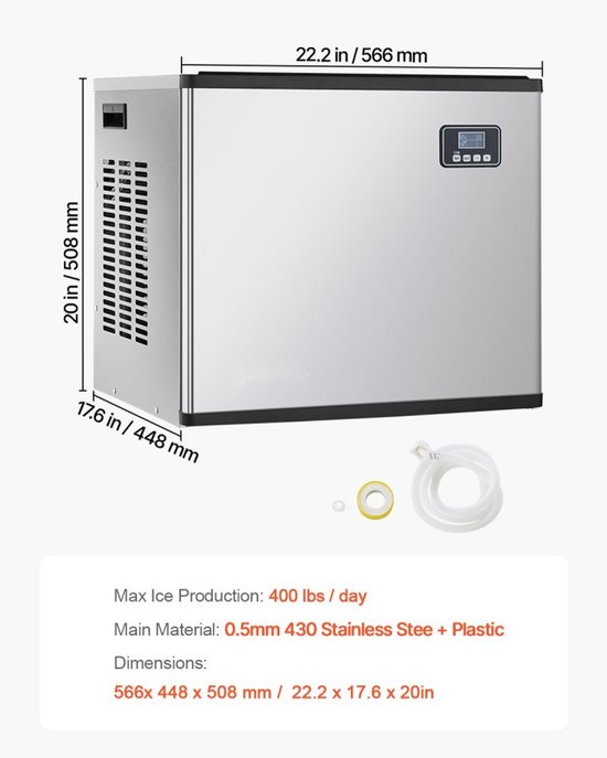 Commerciële ijsblokjesmachine - IJsblokjesmaker - 181,4 kg/dag IJsproductie - 136 kg Opslagbak - Automatische Zelfreiniging - Touchscreen Bediening - Voor Horeca en Winkel van Merkloos