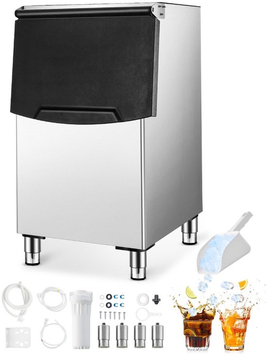 Commerciële IJsblokjesmachine - Professionele IJsblokjesmaker - IJsemmer 113,4 kg - Met Waterfilter - Antislip Rubberen Voetjes - Voor Restaurants, Hotels en Drankwinkels van Merkloos