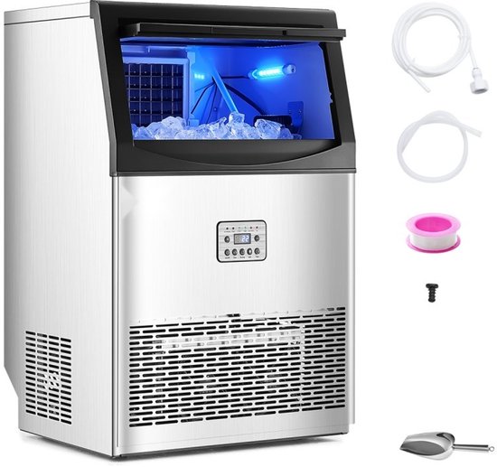 Commerciële IJsblokjesmachine - Vrijstaand - Capaciteit 40,82 kg/dag - Opslagcapaciteit 14,97 kg - Produceert 50 IJsblokjes in 15 Min - LED-Display - Zelfreinigend van Merkloos