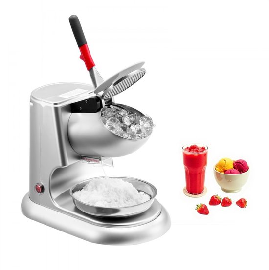 Commerciële IJscrusher - Elektrische IJsschaaf & Sneeuwkegelmachine - Capaciteit 100 kg/uur - 4 Messen - Roestvrij Staal - 300 W Motor - 2000 tpm - Met Kom en Deksel - Zilver van Merkloos