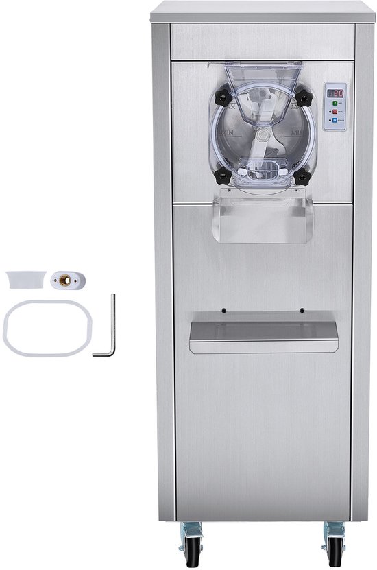 Commerciële ijsmachine, 18L/H output, enkele smaak, met wielen, 6L roestvrijstalen cilinder, LED-bediening, automatische voorkoeling en reiniging, ideaal voor restaurants en snackbars van Merkloos