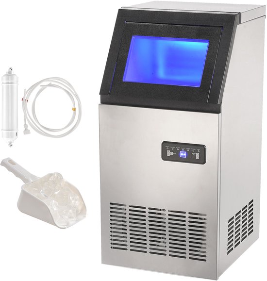 Commerciële Ijsmachine, 36 kg/24 uur, Ijsblokjesmachine Met 40 Blokjes In 12-15 Min, Vrijstaande Kast, 6,8 kg Opslagruimte, LED Digitaal Display, voor Bar, Thuis, Kantoor, Restaurant