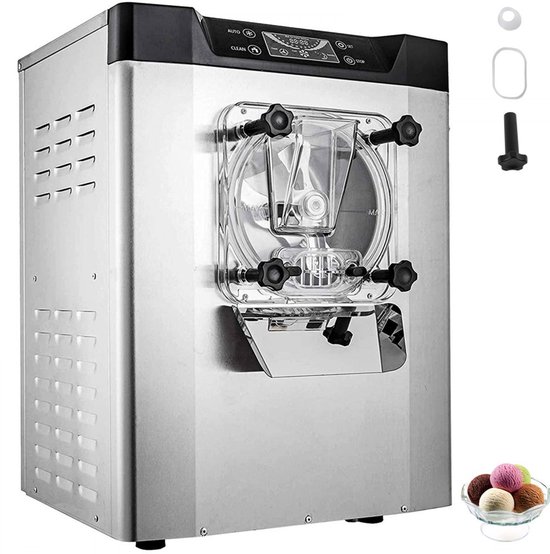 Commerciële ijsmachine - Harde roomijsmachine - Capaciteit 16–20 L/uur - Vermogen 1400 W - Intelligent LCD-scherm - Meerdere smaken - Voor snackbar en restaurant - Zilver van Merkloos