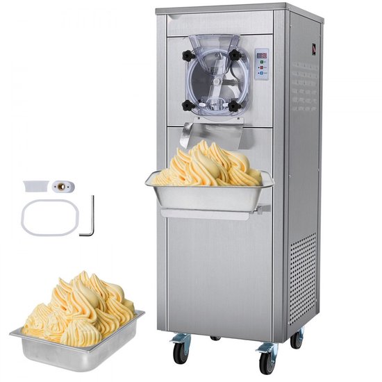 Commerciële ijsmachine - Hardijsmachine - Capaciteit 18 L/uur - RVS Cilinder 6 L - Enkele Smaak - LED Bedieningspaneel - Automatische Voorkoeling - Reinigingsfunctie van Merkloos