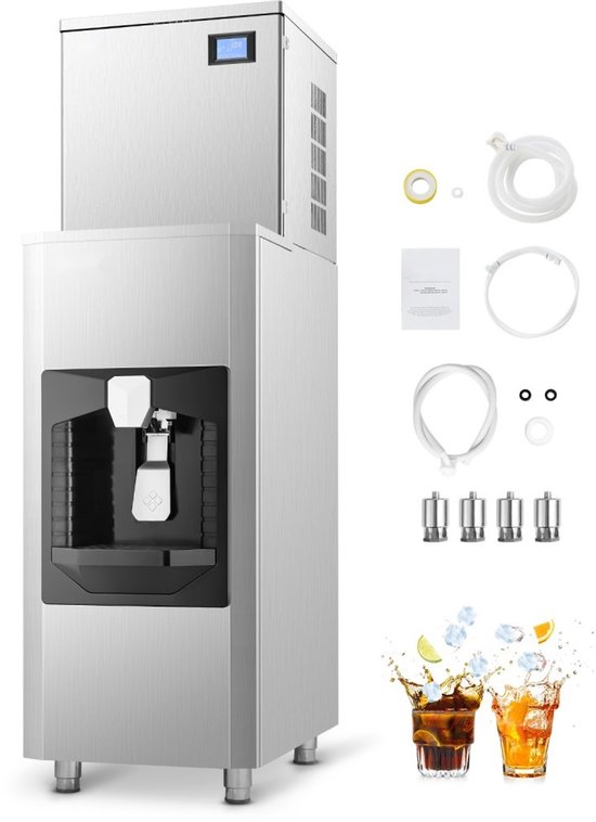Commerciële IJsmachine - IJsblokjesmachine met Dispenser - Productie 181 kg/dag - Opslag 80 kg - Automatische Uitgifte 9 kg/min - Zelfreinigend - Touchscreen Bedieningspaneel - Horeca van Merkloos
