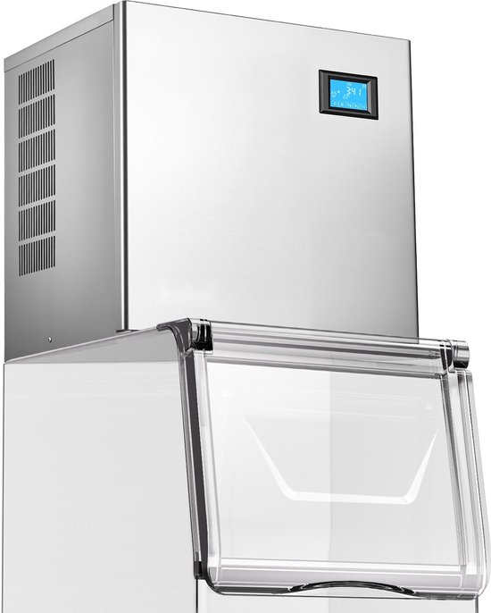 Commerciële ijsmachine - Ijsblokjesmaker machinekop - 163 kg/dag Capaciteit - Roestvrij staal - Zelfreinigend - Instelbare ijsblokjesmaat - Opslag voor 156 ijsblokjes - Alleen kop van Merkloos