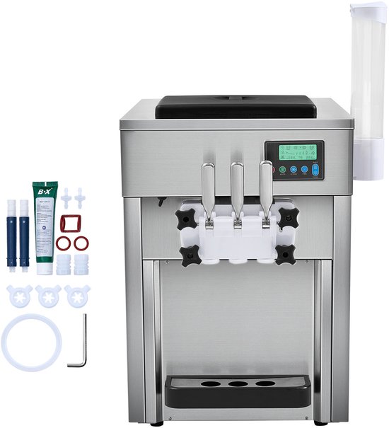 Commerciële Ijsmachine van , 21 Qt/H Vermogen, 1800W, 3 Smaken, Aanrecht, 2 X 4l Container, 2 X 1,8l Cilinder, Lcd-Scherm, Automatische Reiniging, voorkoeling van Merkloos
