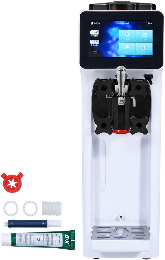 Commerciële Ijsmachine van 900W, Opbrengst 10 L/U, Enkele Variëteit, Softijsmachine Op Aanrecht, Trechter van 4 Liter, Cilinder van 1,6 Liter, Touchscreen, Automatische Reiniging van Merkloos