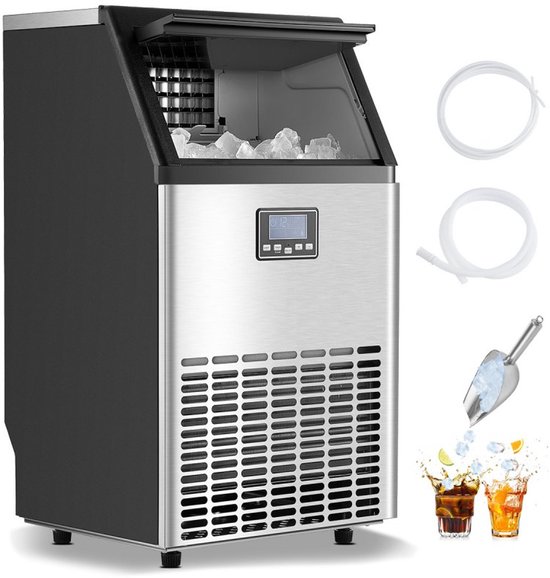 Commerciële ijsmachine - Vrijstaande ijsblokjesmachine - IJsproductie 68 kg/24 uur - Opslag 15 kg - IJsblokjes: 45 per 15 min - LED-display - Zelfreinigend van Merkloos