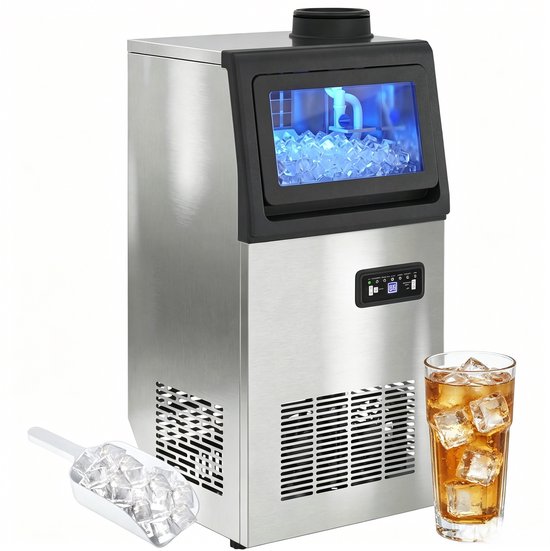 Commerciële ijsmachine - Zelfreinigend - LCD-bediening - dagproductie 36kg ijs - voor café restaurant kantoor - instelbare ijsdikte met ledverlichting