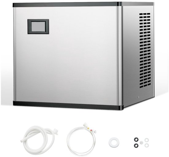 Commerciële ijsmachinekop - Kopunit (alleen kop) - Capaciteit 136 kg/dag - Roestvrij staal & PE-kunststof - Slim bedieningspaneel - Reiniging met één knop - Zilver van Merkloos