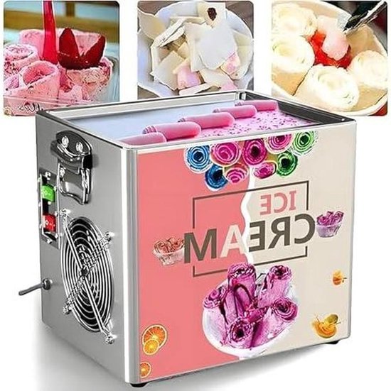 Commerciële ijsrolmachine - Rolletjes ijs maker - Desserts maken - Snelle koeling tot -22°C - 30x24 cm - Zilver