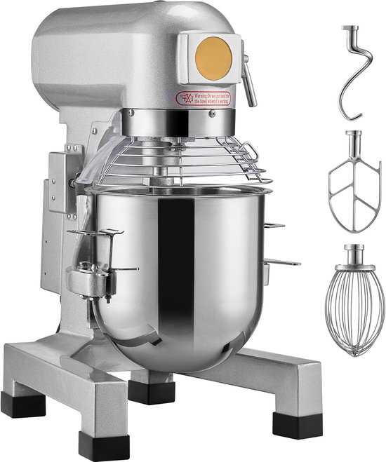 Commerciële Keukenmixer, 10L Staande Mixer met 3 Instelbare Snelheden, 550W Deegmixer met Roestvrijstalen Kom en 3 Mixaccessoires, Geschikt voor Restaurants, Bakkerijen, Patisserieën en Cafés