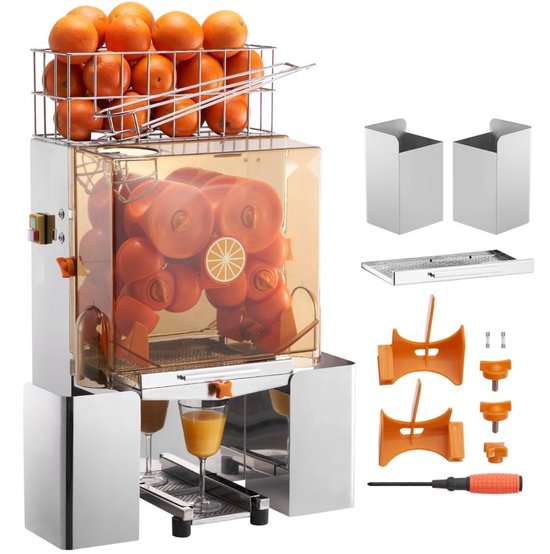 Commerciële Sinaasappelpers - Automatische Citruspers - Elektrisch 120 W - Snelheid 20 sinaasappels/min - RVS Behuizing - Uitneembaar Filter - Transparante Kap van Merkloos
