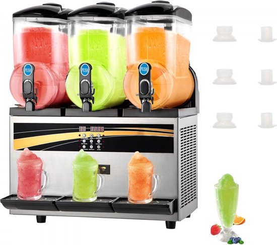 Commerciële slush-ijsmachine, 3 x 15 l slush-ijsmachine 800 W 220 V slush-ijsmachine, slush-apparaat 63 x 45 x 80 cm slushy-maker, 2 modi Intelligent LED-bedieningspaneel Slushy-maker van Merkloos