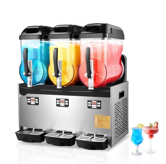 Commerciële slush-ijsmachine - Drievoudige granita machine - 3 x 12 L (36 L) Capaciteit - RVS Behuizing - Toetsenbediening - Snelle Koeling - Voor Horeca van Merkloos
