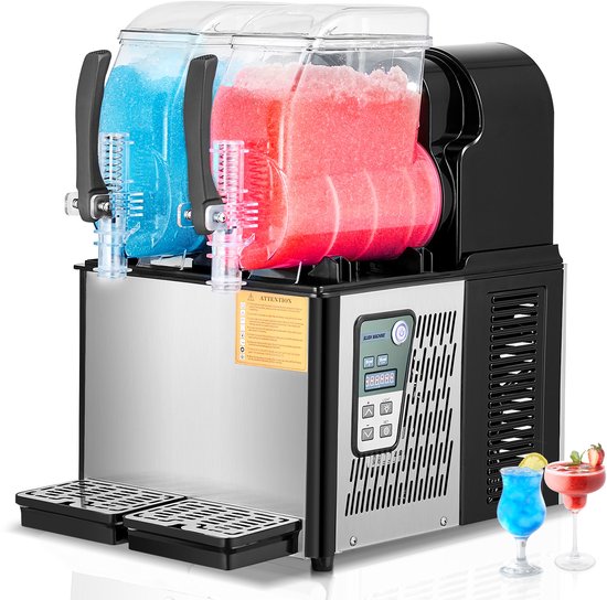 Commerciële Slushmachine, 4l X 2 Dubbele Tank Bevroren Drankmachine, 32-Kops Roestvrijstalen Margarita Smoothie Slushmachine voor Thuisfeesten, Restaurants, Cafés en Bars van Merkloos