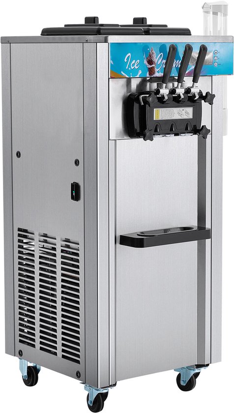 Commerciële softijsmachine, 21-31 l/u output, vrijstaand model met 3 smaken, 2 x 5,5 l roestvrijstalen cilinders, LED-bedieningspaneel, automatische voorkoeling, geschikt voor restaurants en bars van Merkloos