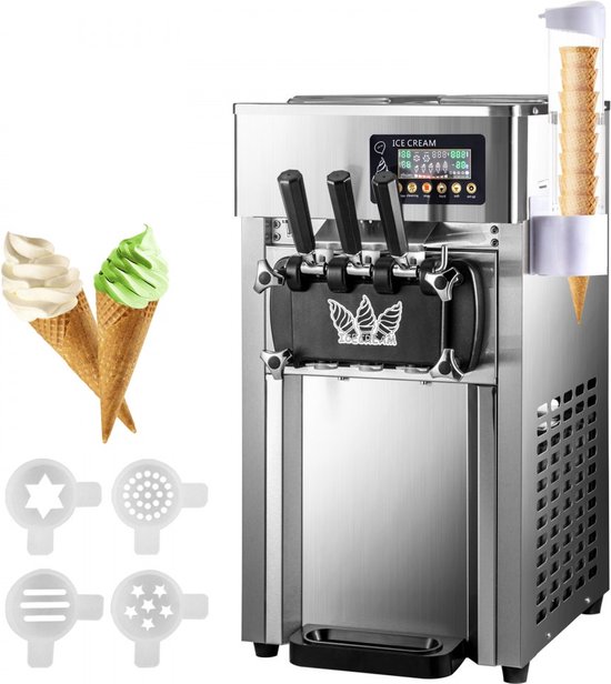 Commerciële Softijsmachine Ice Cream Machine 1200W Softijsmachine met 3 Smaken 18L per Uur Commerciële 3 Smaken Softijsmachine met Functierijk van Merkloos